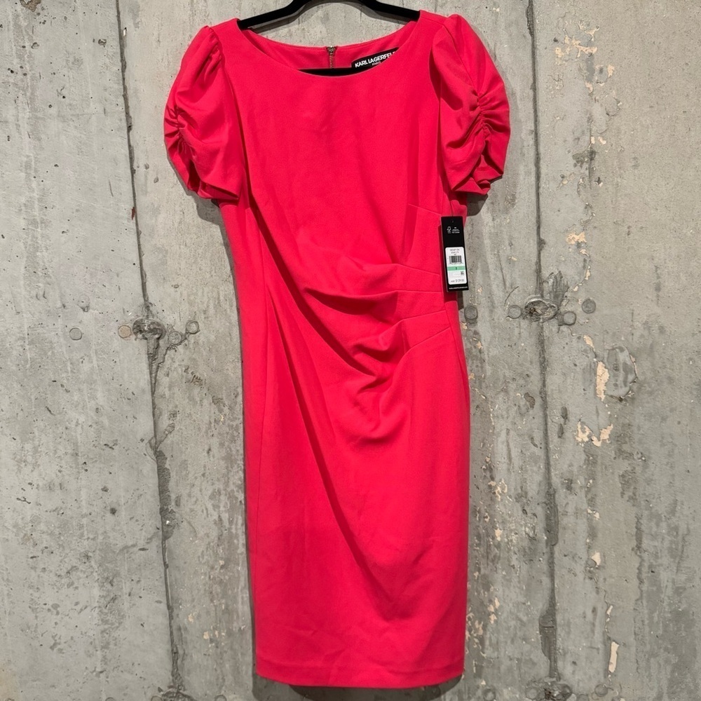 Karl Lagerfeld Women's 8 Scuba Crepe Round Neck Puff Sleeve Sheath Dress Party
